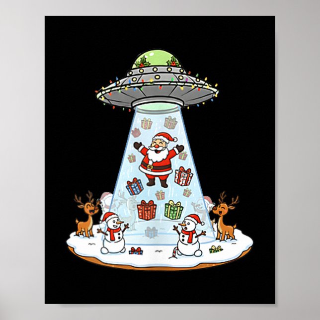 Funny Santa Ufo Delivery Happy Reindeer Snowman Ch Poster (Vorne)