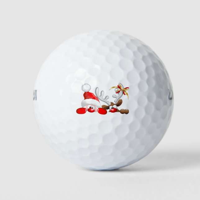 Funny Santa und Reindeer Cartoon Golf Balls Golfball (Vorderseite)