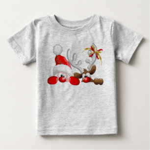 Funny Santa und Reindeer Cartoon Säugling T - Shir Baby T-shirt