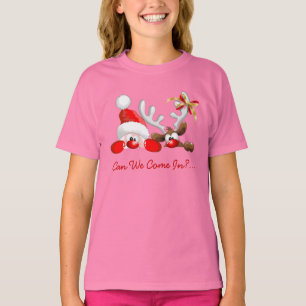 Funny Santa und Reindeer Cartoon T - Shirt