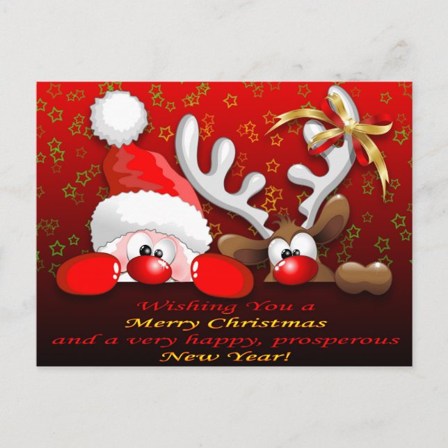 Funny Santa und Reindeer Cartoon Weihnachten Weihn (Vorderseite)