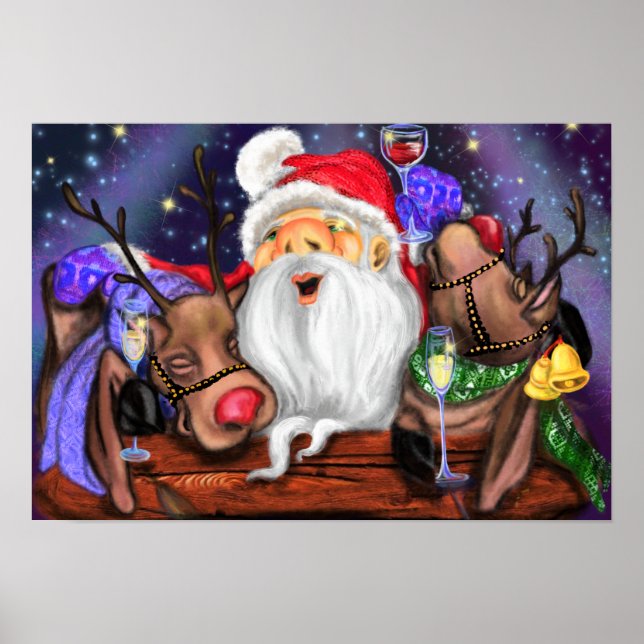 Funny Santa und Reindeers Weihnachts-Party - Chef Poster (Vorne)