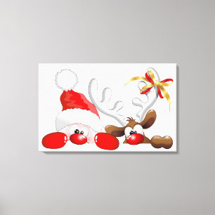 Funny Santa und Rentier Cartoon Canvas Print Leinwanddruck