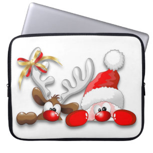 Funny Santa und Rentier Cartoon Laptop-Ärmel Laptopschutzhülle