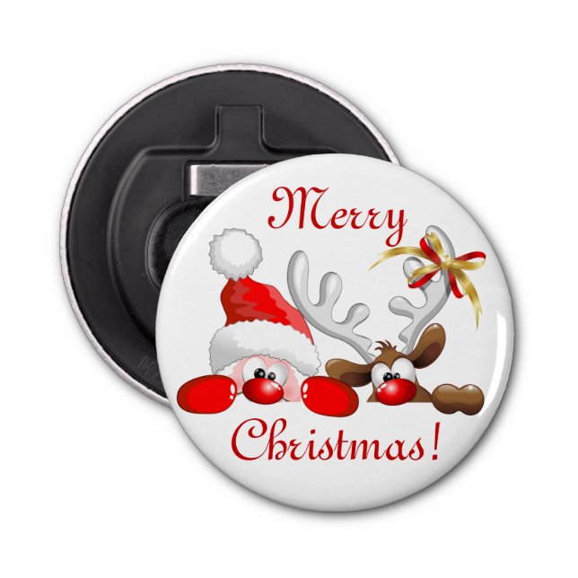 Funny Santa und Rentier Cartoon Ornament Magnet B Flaschenöffner (Vorderseite)