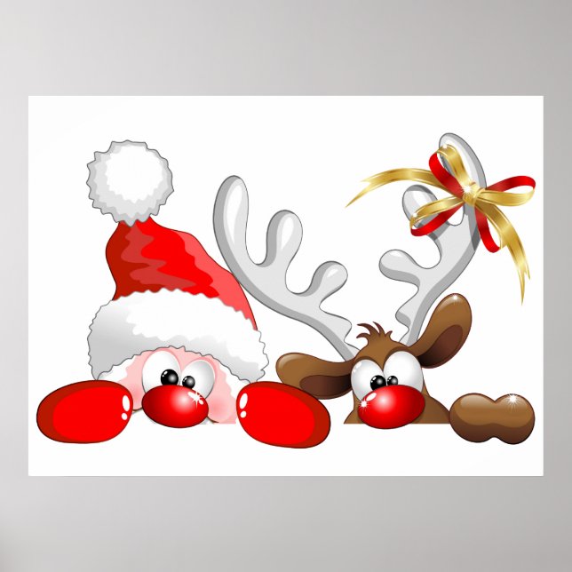 Funny Santa und Rentier Cartoon Poster (Vorne)