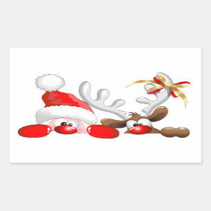 Funny Santa und Rentier Cartoon Sticker