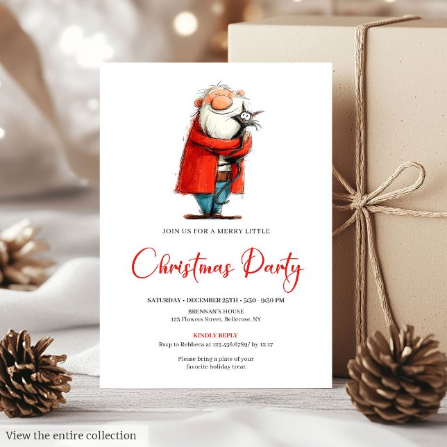 Funny Santa Watercolor Custom Holiday Invitation Einladung (Funny Santa Watercolor Custom Holiday Invitation)