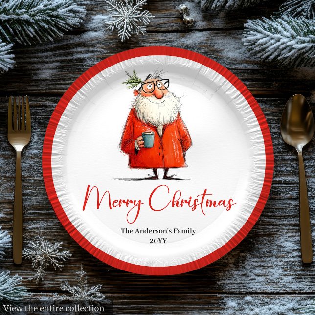 Funny Santa Watercolor Holiday Paper Plates Pappteller (Funny Santa Watercolor Holiday Paper Plates)