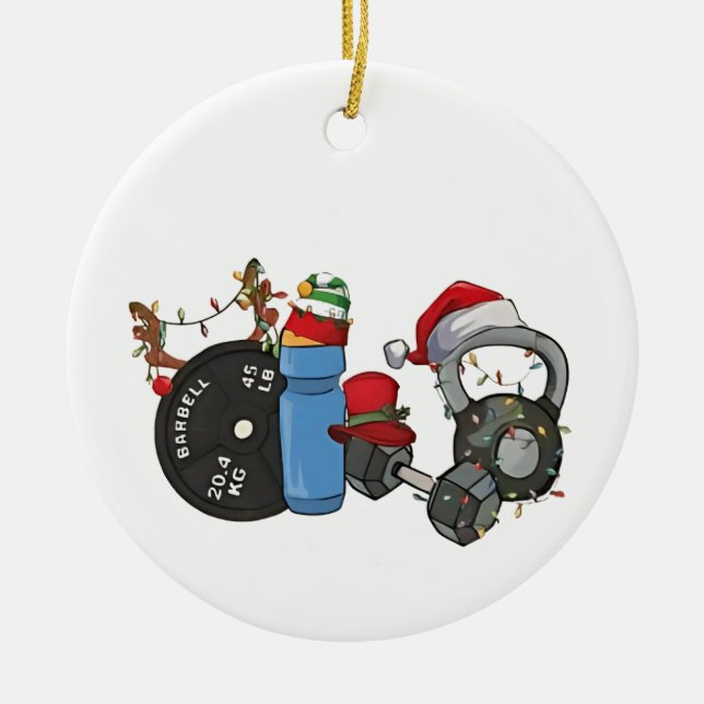 Funny Santa Weightlift Dumbells Gym Weihnachten Keramik Ornament (Vorne)