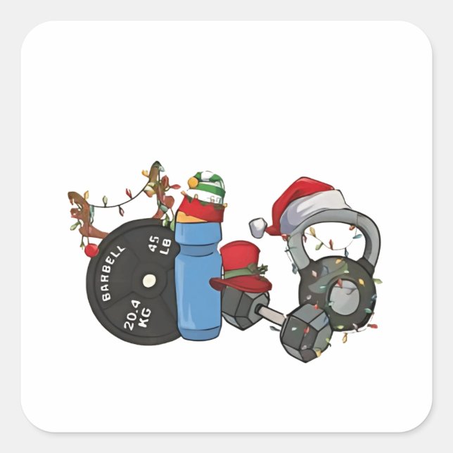 Funny Santa Weightlift Dumbells Gym Weihnachten Quadratischer Aufkleber (Vorderseite)