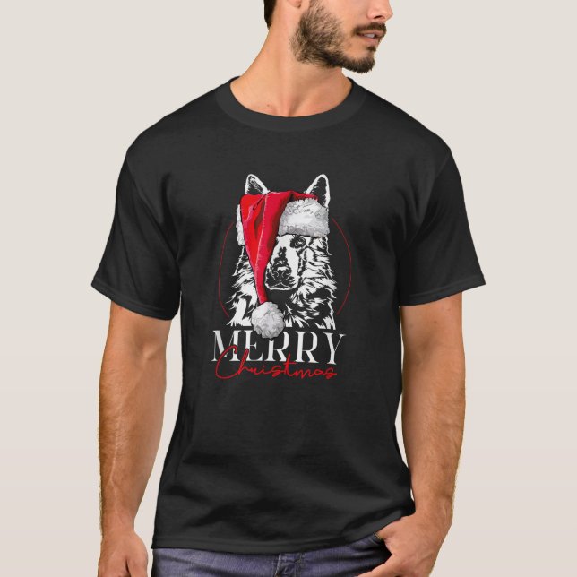 Funny Santa White Swiss Shepherd Dog Merry Christm T-Shirt (Vorderseite)