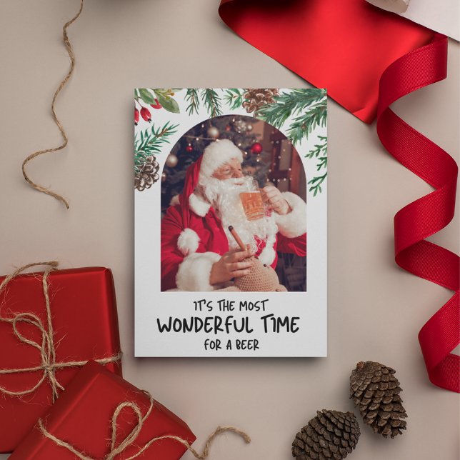 Funny Santa Wunderschöne Zeit Biere Weihnachten (Funny Santa Most Wonderful Time Beer Christmas Holiday Card)