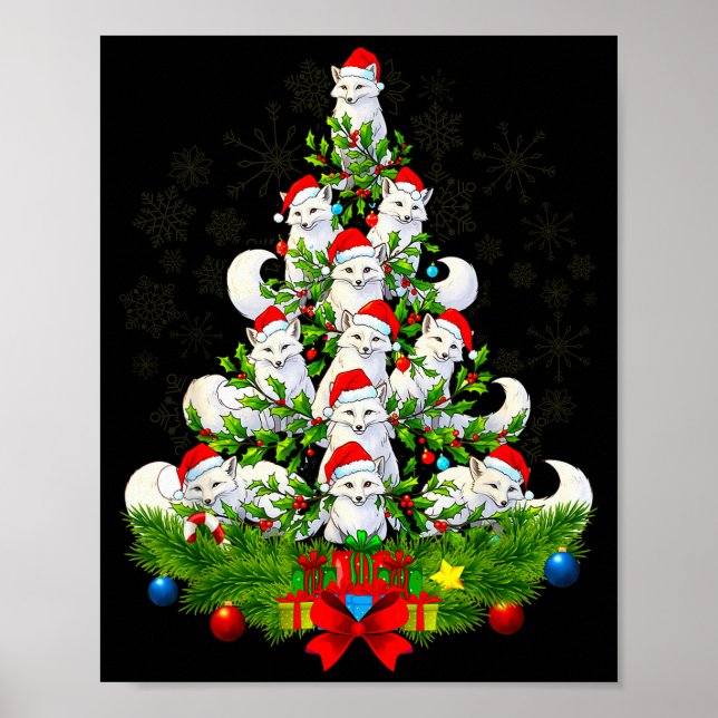 Funny Santa Xmas Arctic Fox Christmas Tree  Poster (Vorne)