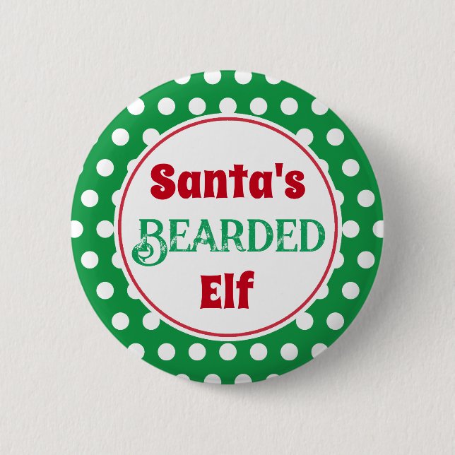 Funny Santa's Bearded Elf Christmas Button Pin (Vorderseite)