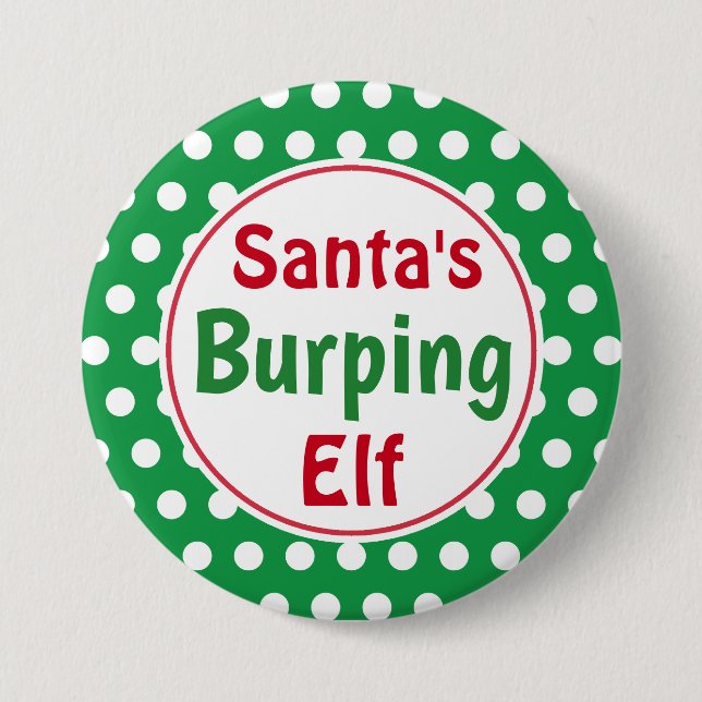 Funny Santa's Burping Elf Christmas Button Pin (Vorderseite)