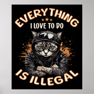 Funny Sarcastic Cat Bad Kitty Thug Gangster Cat Poster