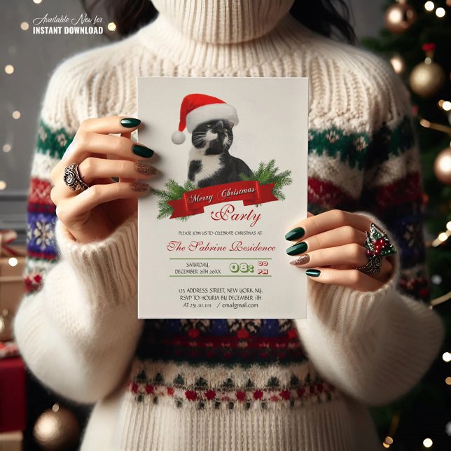 Funny Sarcastic Cat Santas Hat Weihnachts-Party Einladung (Von Creator hochgeladen)