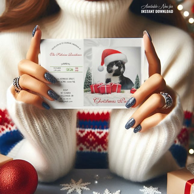 Funny Sarcastic Cat Santas Hat Weihnachts-Party Einladung (Von Creator hochgeladen)