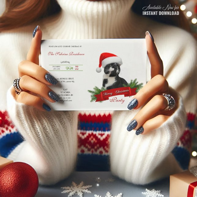 Funny Sarcastic Cat Santas Hat Weihnachts-Party Einladung (Von Creator hochgeladen)