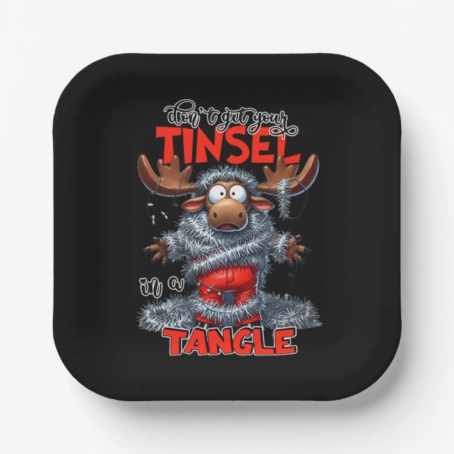 Funny Sarcastic Christmas Moose Quote Black Party  Pappteller (Vorderseite)