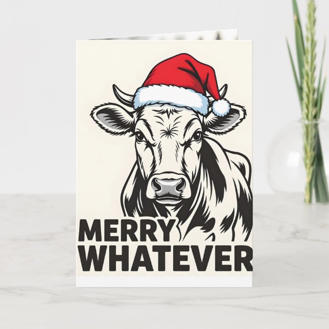 Funny Sarcastic Cow Merry Whatever'' Couple Cow  Karte (Vorderseite)