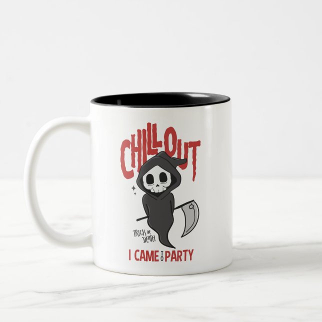 Funny Sarcastic GrimReaper Halloween-Party Zweifarbige Tasse (Links)