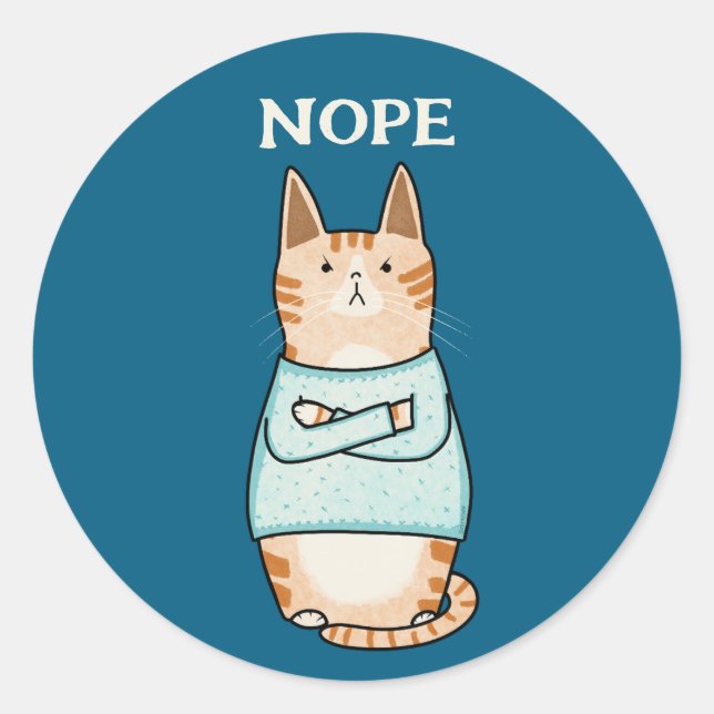 Funny Sarcastic Orange Cat Nope Runder Aufkleber (Vorderseite)