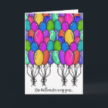 Funny Sarcastic Zitat Balloons glücklich Geburtsta Karte<br><div class="desc">Dieses lustige und komische Design ist die perfekte Wahl für den Geburtstagsmann oder die Geburtstagsfrau mit einem Sinn für Spaß. Es zeigt handgezeichnet farbenfrohe rosa, lila, blaue, gelbe, grüne und aquamarine Aquarellballon-Illustrationen auf einem schlichten, weißen Hintergrund. Das Zitat sagt: "Ein Ballon für jedes Jahr. Ich mache mir wirklich Sorgen, dass...</div>
