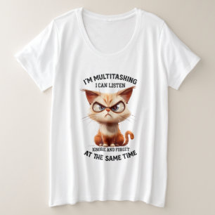 Funny Sarkasmus Multitasking Katzenwortkunst Große Größe T-Shirt