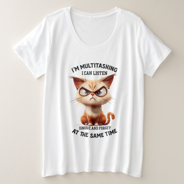 Funny Sarkasmus Multitasking Katzenwortkunst Große Größe T-Shirt (Design vorne)