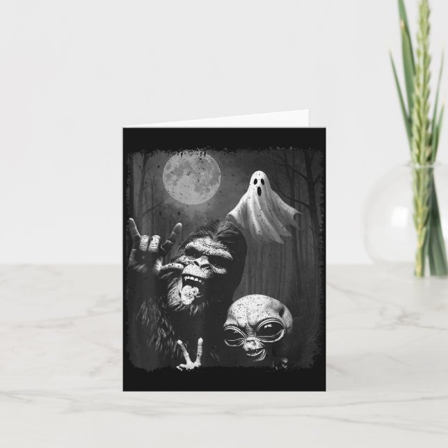 Funny Sasquatch &amp; Alien Rock On Hand Sign Ghos Karte (Vorderseite)