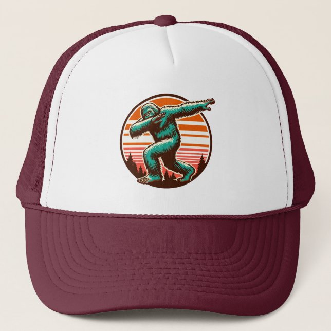 Funny Sasquatch Bigfoot Dabbing Personalisiert Truckerkappe (Vorderseite)
