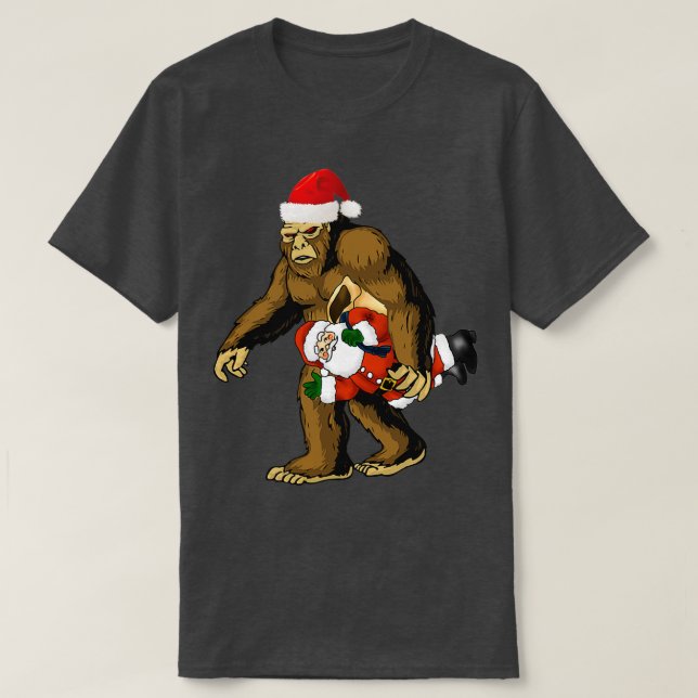 Funny Sasquatch Carried Santa Claus Bigfoot Santa  T-Shirt (Design vorne)