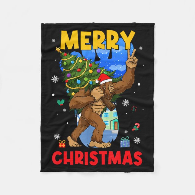 Funny Sasquatch Santa Bigfoot Christmas Tree Xmas  Fleecedecke (Vorderseite)