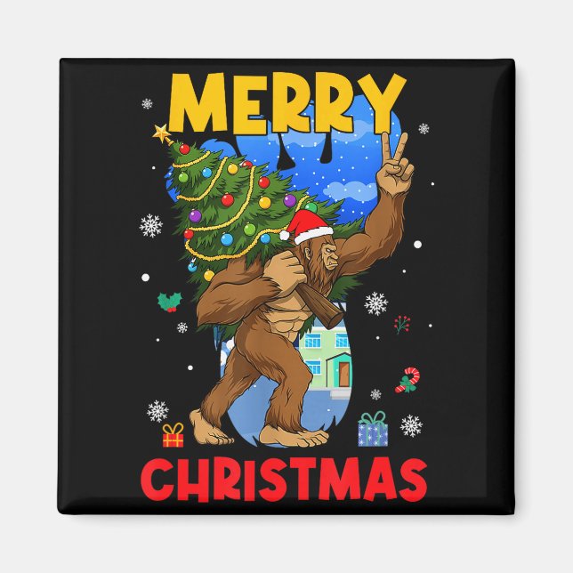 Funny Sasquatch Santa Bigfoot Christmas Tree Xmas  Magnet (Vorne)