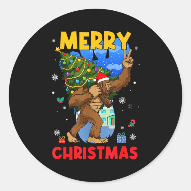 Funny Sasquatch Santa Bigfoot Christmas Tree Xmas  Runder Aufkleber (Vorderseite)