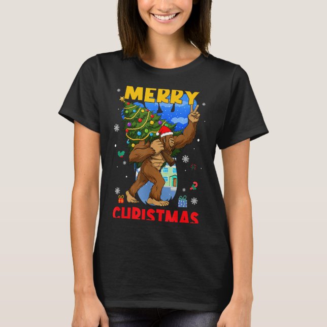 Funny Sasquatch Santa Bigfoot Christmas Tree Xmas  T-Shirt (Vorderseite)