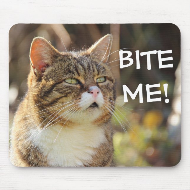 Funny Sassy Cat mit Attitude Bite Me Mousepad (Vorne)
