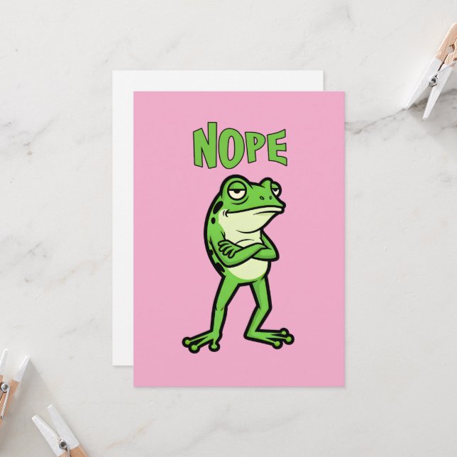 Funny Sassy Frog Nope, Grumpy Toads Cartoon Illus Einladung (Vorderseite/Rückseite Beispiel)