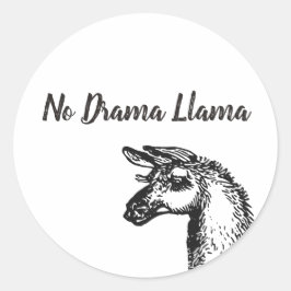 Funny Sassy No Drama Llama Zeichnend Schwarz und W Runder Aufkleber