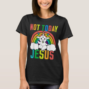Funny Satanic Unicorn Regenbogen nicht heute Jesus T-Shirt