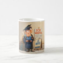 Funny Satirical Illustration of a Worried New Grad