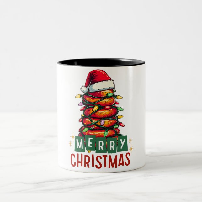 Funny Sausage Pile Weihnachtshut Xmas Zweifarbige Tasse (Mittel)