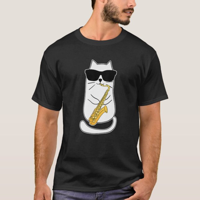 Funny Saxophon Cat Musician Jazz Music Lover T-Shirt (Vorderseite)