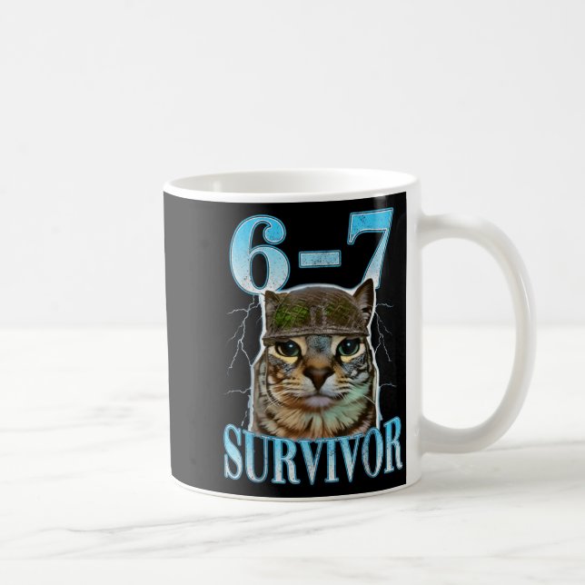 Funny Saying 67 Cats Tummy Ache Survivor Cat Meme  Kaffeetasse (Rechts)