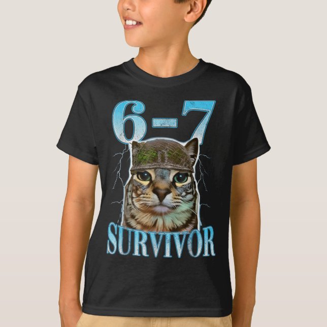 Funny Saying 67 Cats Tummy Ache Survivor Cat Meme  T-Shirt (Vorderseite)