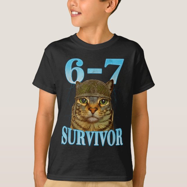 Funny Saying 67 Cats Tummy Ache Survivor Cat Meme  T-Shirt (Vorderseite)