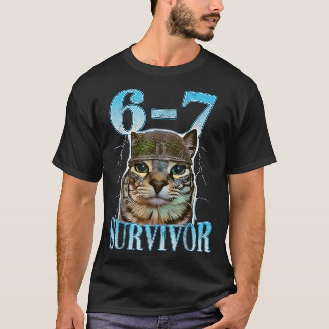 Funny Saying 67 Cats Tummy Ache Survivor Cat Meme  T-Shirt (Vorderseite)
