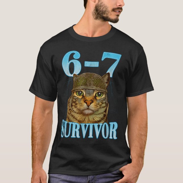 Funny Saying 67 Cats Tummy Ache Survivor Cat Meme  T-Shirt (Vorderseite)